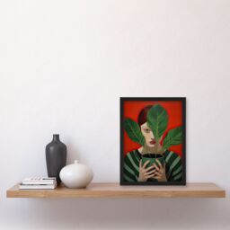 Artery8 Wall Art Print Gift of Calathea Woman Plant Portrait Green & Red Framed - Size: A4 - thumbnail 4