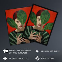 Artery8 Wall Art Print Gift of Calathea Woman Plant Portrait Green & Red Framed - Size: A4 - thumbnail 2
