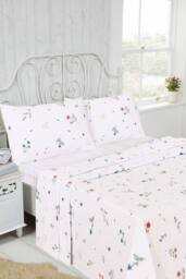 Rapport Home Meadow Brushed Cotton Floral Sheet Set - Flat, Fitted & Pillowcase - Size: Super King - thumbnail 1