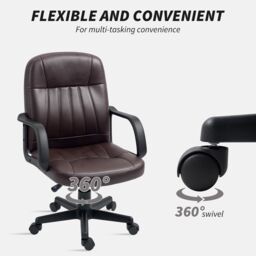 HOMCOM PU Leather Office Chair Swivel Home Computer Desk Chair, Dark Brown - thumbnail 6