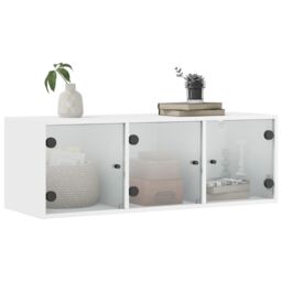 Berkfield Home Wall Cabinet with Glass Doors White 102x37x35 cm - Size: 102 x 37 x 35 cm - thumbnail 4