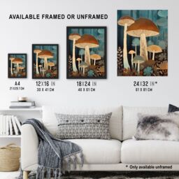 "Artery8 Cep Mushroom Earthy Aesthetic Modern Blue Brown Extra Large XL Wall Art Poster Print - Size: W24"" x H32""" - thumbnail 3