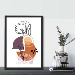 ARTZE Carnation Floral Line Art with Boho Purple & Orange Shapes Framed Print SIZE: A3 with Black Frame - Size: A4 - thumbnail 2