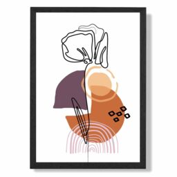 ARTZE Carnation Floral Line Art with Boho Purple & Orange Shapes Framed Print SIZE: A3 with Black Frame - Size: A4