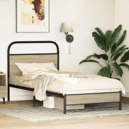 Berkfield Home Elegant Bed Frame without Mattress 80x200 cm Sonoma Oak Engineere in Brown - thumbnail 4
