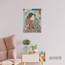 "Artery8 Kabuki Actor as Hero Inusaka Keno Kuniyoshi Canvas Wall Art in Blue - Size: W18"" x H24""" - thumbnail 3