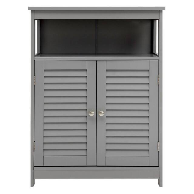 Costway Bathroom Floor Cabinet Wooden Storage Cupboard w/ Adjustable Shelf in Grey - image 1