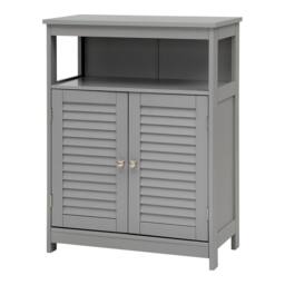 Costway Bathroom Floor Cabinet Wooden Storage Cupboard w/ Adjustable Shelf in Grey - thumbnail 4