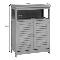 Costway Bathroom Floor Cabinet Wooden Storage Cupboard w/ Adjustable Shelf in Grey - thumbnail 2