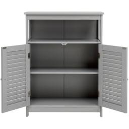 Costway Bathroom Floor Cabinet Wooden Storage Cupboard w/ Adjustable Shelf in Grey - thumbnail 6