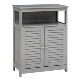 Costway Bathroom Floor Cabinet Wooden Storage Cupboard w/ Adjustable Shelf in Grey - thumbnail 5