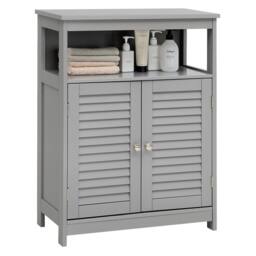 Costway Bathroom Floor Cabinet Wooden Storage Cupboard w/ Adjustable Shelf in Grey - thumbnail 7