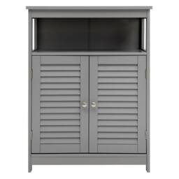 Costway Bathroom Floor Cabinet Wooden Storage Cupboard w/ Adjustable Shelf in Grey - thumbnail 1