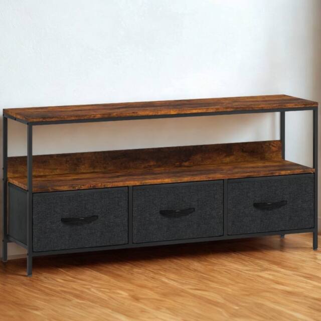 FURNOS Industrial TV Stand Unit With 3 Storage Drawers Rustic in Brown - image 1