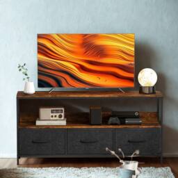 FURNOS Industrial TV Stand Unit With 3 Storage Drawers Rustic in Brown - thumbnail 4