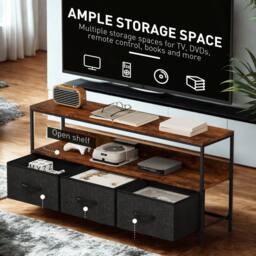 FURNOS Industrial TV Stand Unit With 3 Storage Drawers Rustic in Brown - thumbnail 5