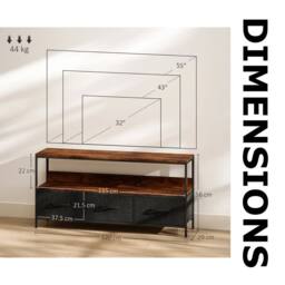 FURNOS Industrial TV Stand Unit With 3 Storage Drawers Rustic in Brown - thumbnail 8