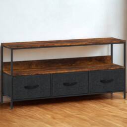 FURNOS Industrial TV Stand Unit With 3 Storage Drawers Rustic in Brown