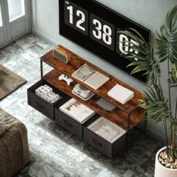 FURNOS Industrial TV Stand Unit With 3 Storage Drawers Rustic in Brown - thumbnail 3
