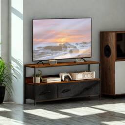 FURNOS Industrial TV Stand Unit With 3 Storage Drawers Rustic in Brown - thumbnail 2