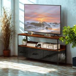 FURNOS Industrial TV Stand Unit With 3 Storage Drawers Rustic in Brown - thumbnail 6