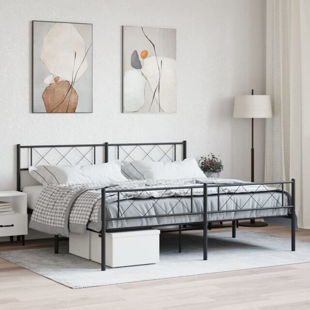 Berkfield Home Metal Bed Frame with Headboard & Footboard Black 183x213 cm - image 1