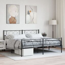 Berkfield Home Metal Bed Frame with Headboard & Footboard Black 183x213 cm