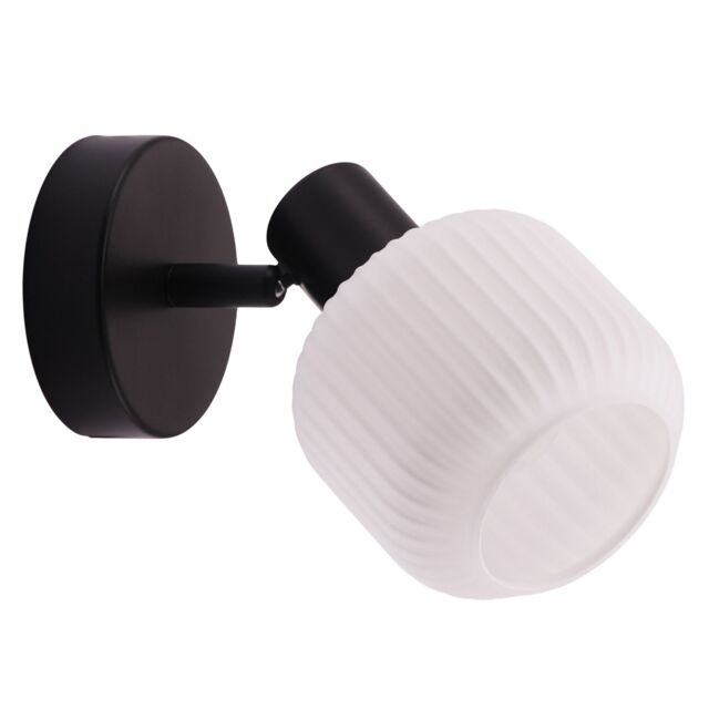 Happy Homewares Modern Designer Matte Black Adjustable Wall Light with White Ribbed Glass Shade - image 1