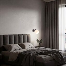 Happy Homewares Modern Designer Matte Black Adjustable Wall Light with White Ribbed Glass Shade - thumbnail 7