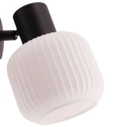 Happy Homewares Modern Designer Matte Black Adjustable Wall Light with White Ribbed Glass Shade - thumbnail 5