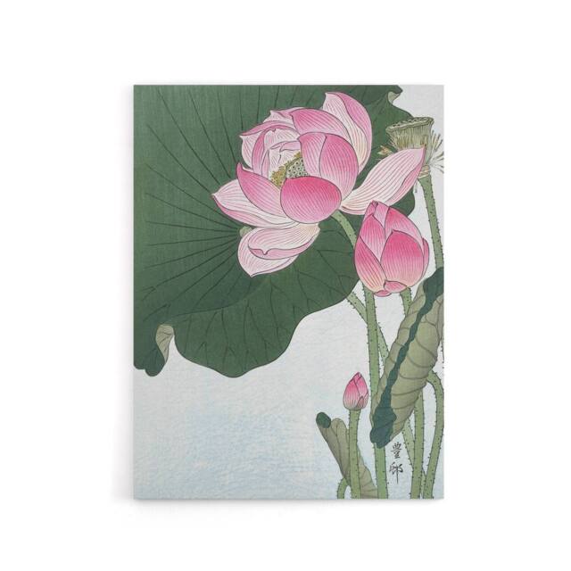 "Artery8 Blooming Lotus Flowers Canvas Wall Art Print Ohara Koson in Green - Size: W18"" x H24""" - image 1