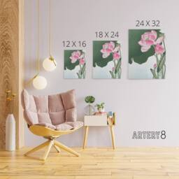 "Artery8 Blooming Lotus Flowers Canvas Wall Art Print Ohara Koson in Green - Size: W18"" x H24""" - thumbnail 4