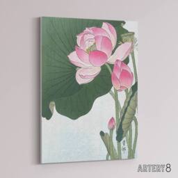 "Artery8 Blooming Lotus Flowers Canvas Wall Art Print Ohara Koson in Green - Size: W18"" x H24""" - thumbnail 2