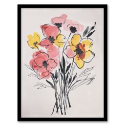 "Artery8 Abstract Flower Bouquet Pastel Yellow Pink Floral Framed Wall Art - Size: W12"" x H16""" - thumbnail 1