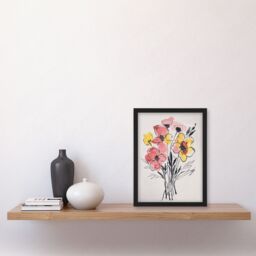 "Artery8 Abstract Flower Bouquet Pastel Yellow Pink Floral Framed Wall Art - Size: W12"" x H16""" - thumbnail 4