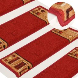 Berkfield Home Stair Mats Self-adhesive 5 pcs 65x21x4 cm Red - Size: Medium - thumbnail 1