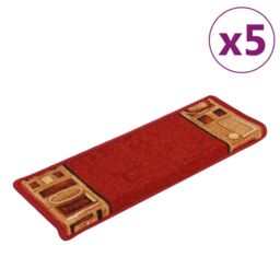 Berkfield Home Stair Mats Self-adhesive 5 pcs 65x21x4 cm Red - Size: Medium - thumbnail 2