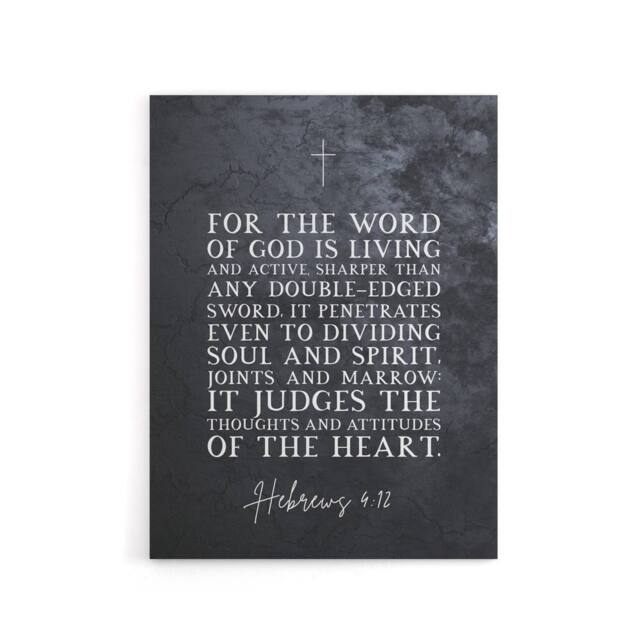 "Artery8 Hebrews 4 12 The Word Of God Bible Quote Canvas Wall Art Print in Grey - Size: W18"" x H24""" - image 1