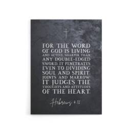 "Artery8 Hebrews 4 12 The Word Of God Bible Quote Canvas Wall Art Print in Grey - Size: W18"" x H24""" - thumbnail 1