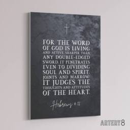 "Artery8 Hebrews 4 12 The Word Of God Bible Quote Canvas Wall Art Print in Grey - Size: W18"" x H24""" - thumbnail 2