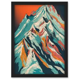 Artery8 Mont Blanc Mountain Peak Linocut Illustration Artwork Framed Wall Art Print A4 in Black - thumbnail 1
