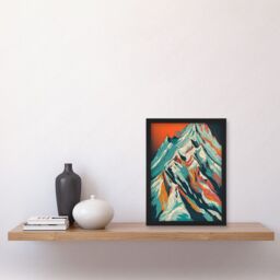 Artery8 Mont Blanc Mountain Peak Linocut Illustration Artwork Framed Wall Art Print A4 in Black - thumbnail 2