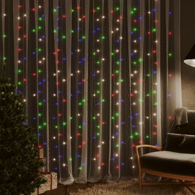 Berkfield Home LED Curtain Fairy Lights 3x3m 300 LED Colourful 8 Function - image 1