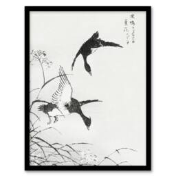 Artery8 Tufted Duck & Reed Flower Japanese Vintage Framed Wall Art Print Kashu - Size: A4 - thumbnail 1
