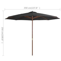 Berkfield Home Outdoor Parasol with Wooden Pole 350 cm Anthracite in Black - thumbnail 4
