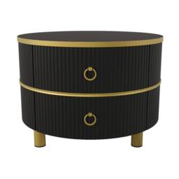 BTM 2-in-1 Round Coffee Table Set, Glossy & Marble Top with 2 Drawers in Black - thumbnail 9