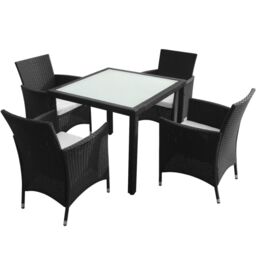Berkfield Home 5 Piece Outdoor Dining Set with Cushions Poly Rattan Black - thumbnail 1