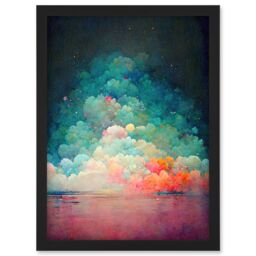 Artery8 Beach Sunset In Bubble Clouds Dreamy Surreal Abstract Artwork Framed Wall Art Print A4 in Black - thumbnail 1