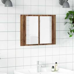 Berkfield Home LED Mirror Cabinet Old Wood 60x12x45 cm Engineered Wood in Brown - Size: 60 x 12 x 45 cm - thumbnail 2