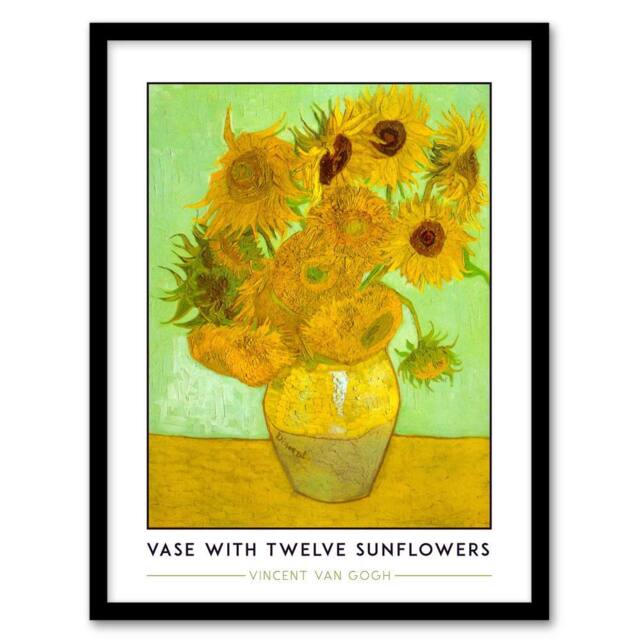 Artery8 Vincent Van Gogh Vase With Twelve Sunflowers Framed Wall Art Print in Yellow - Size: A4 - image 1